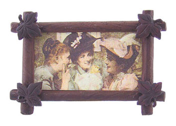 Dollhouse Miniature Before Red Hats In Antique Leaf Frame